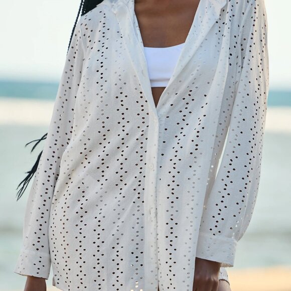 Kenny Flowers “Santorini” Eyelet Resort Shirt – White – NWT - Picture 2 of 7